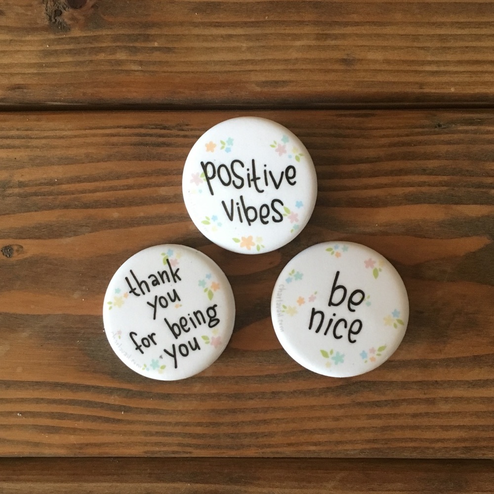 Charlavail Positive Message Floral Buttons Pins
